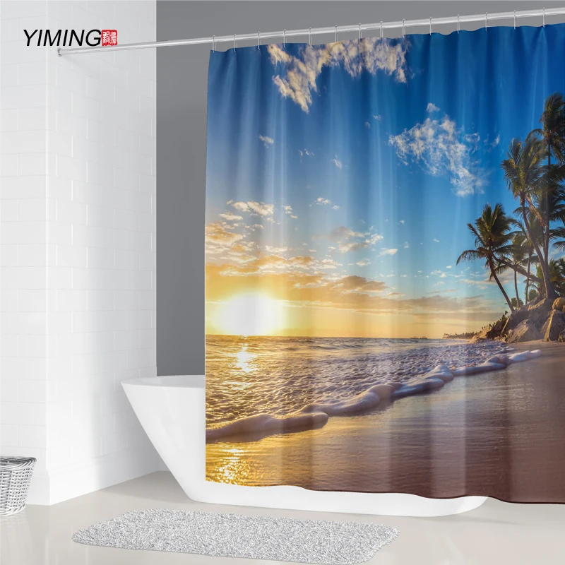 Пляжная 3d шторка для ванной комнаты водонепроницаемая душевая занавеска из