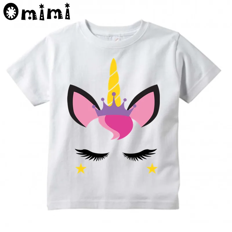 Детские Kawaii Единорог лицо мультфильм дизайн футболки детские милые короткие