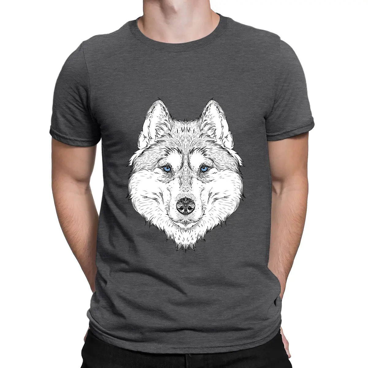 

2021 Summer New Cool Wolf Print T Shirt Men's Hipster Short Sleeve Tee Tops Fashion Streetwear Oversize 100% Cotton T Shirt