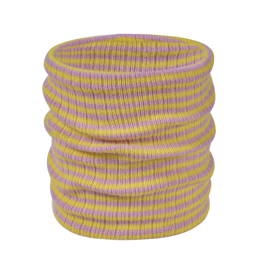 Зимний детский теплый шарф для малышей: девочки и мальчики, вязаный из шерсти, с кольцом, полосатый, двухслойный, защита от холода для детей.