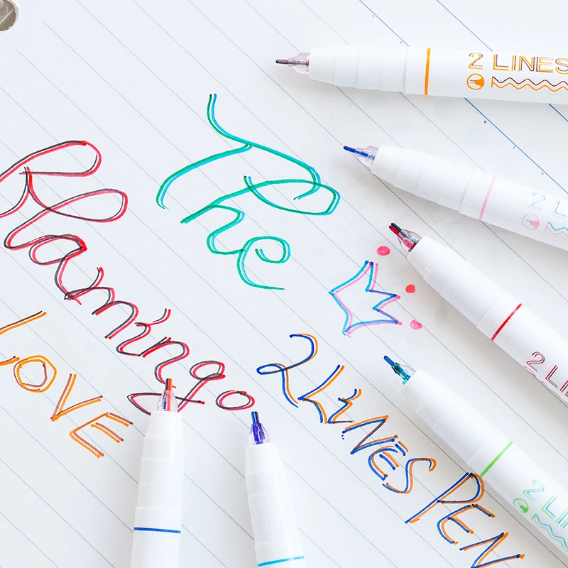 2 линии Ручка Комплект двойная линия водных чернил красные синие цвета кончик