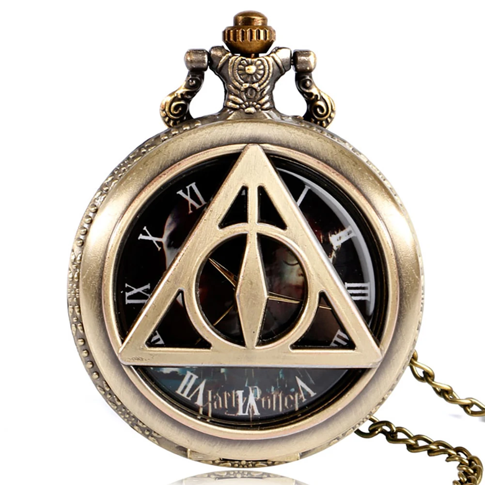 Retro Hollow Pocket Watch Suit Men's Chic Triangle Pattern Quartz Pocket Clock Men Pendant Necklace Vintage Gifts Set for Dad
