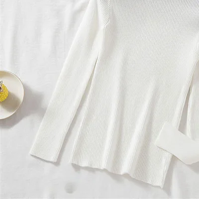 Fall Winter 2021 New Half High Neck Slim Fit Ladies Sweater Base Knit Sweater Women's Long Sleeve All Match Casual Top