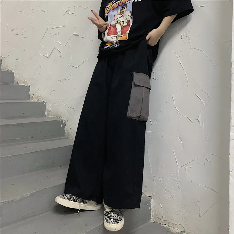 

Spring Autumn New Wide Leg Cargo Pants for Women Clothes Ins Hipster Straight Loose Capris Causal Trousers High Waist Big Pocket