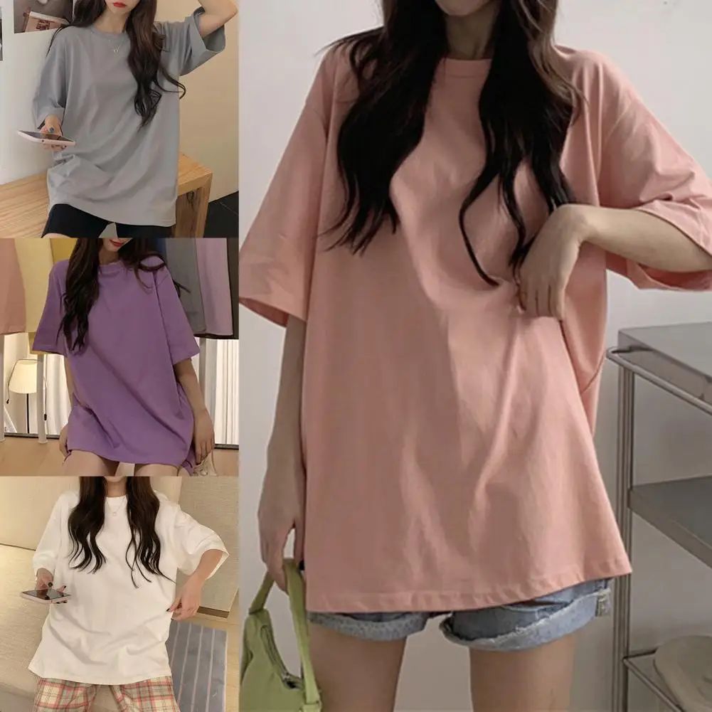 

Trendy Women New T-shirt Vintage O-neck Simple Short Sleeves Loose Tee Shirt Streetwear for Daily Life