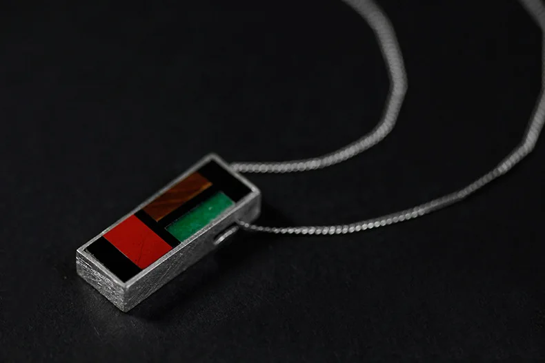 INATURE Mondrian стиль 925 пробы серебро натуральный камень простая Классическая Подвеска на ожерелье для женщин ювелирные изделия