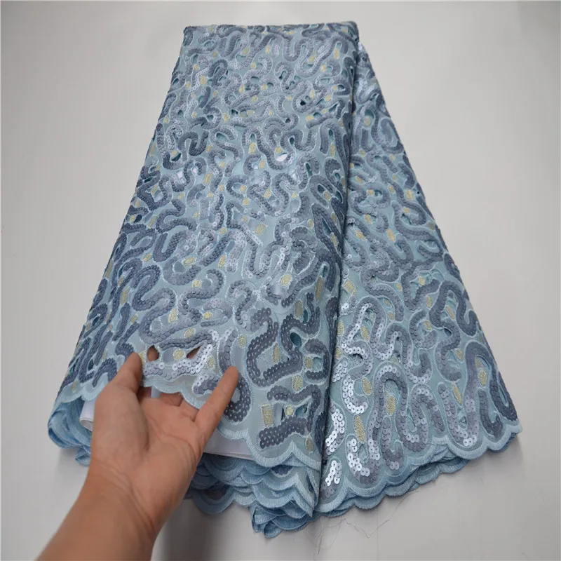 Vestido de novia nigeriano de lujo, tela de encaje africano con lentejuelas cortadas a mano de 5 yardas, bordado de secuencia de calidad suiza, OP878-4