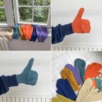 winter new korean solid color gloves mens and womens cycling students warm knitted all finger gloves mittens apparel