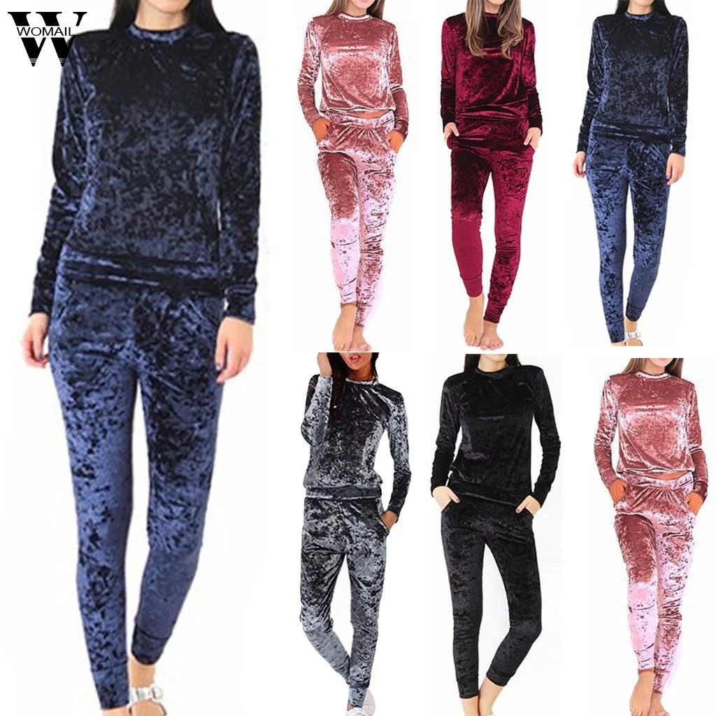 Женский спортивный костюм Womail Осенний Теплый Бархатный комплект из двух