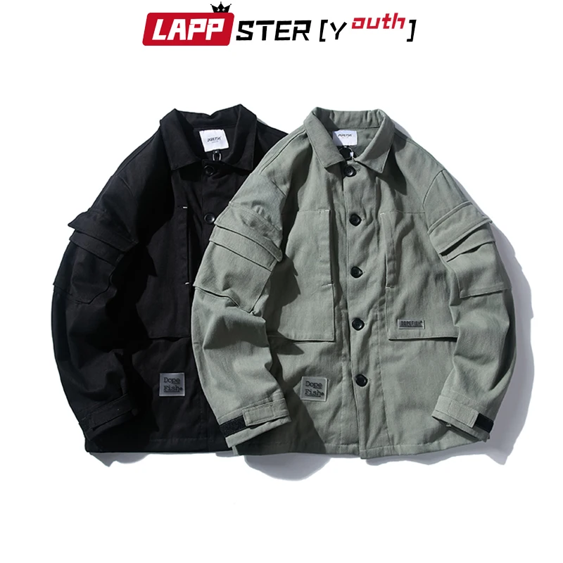Куртка-карго LAPPSTER Мужская черная уличная одежда с защитой от ветра пальто в стиле