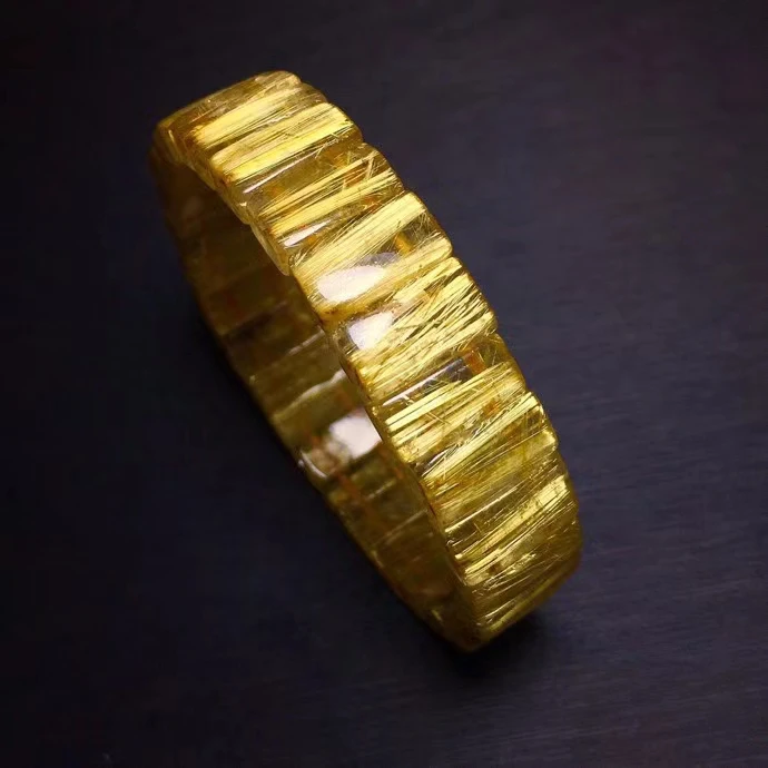 

Brazil Natural Gold Rutilated Quartz Bracelet Bangle 14x5.3mm Women Clear Rectangle Beads Fashion Wealthy Genuine AAAAAA