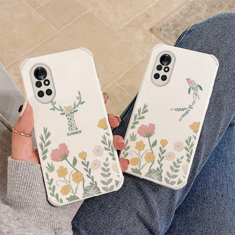 

Nature's Flowers Elk Ins Bumper PU Leather Case For Huawei Nova 8 7 Pro SE 6 Se 5 5Pro 5Z 5I 5Ipro 4 4E Pro Soft Phone Cover