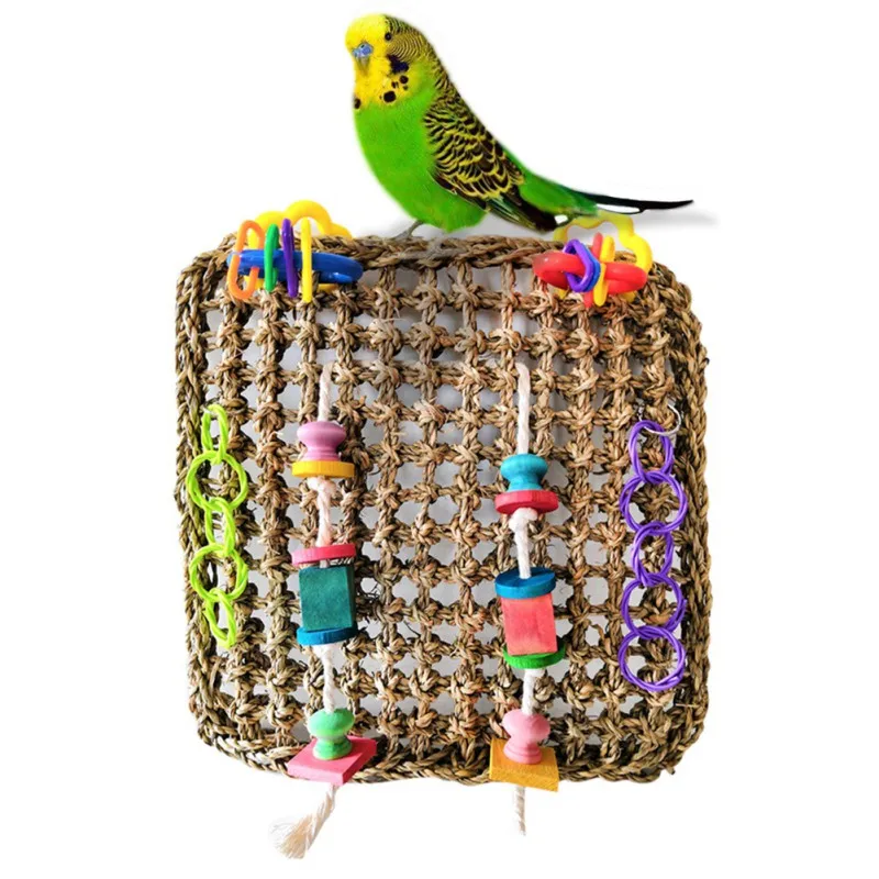 

Natural Wooden Birds Parrot Toys Hanging Climbing Net Swing Rope Bird Chewing Biting Toys Garden Ornament Pet Supplies L1