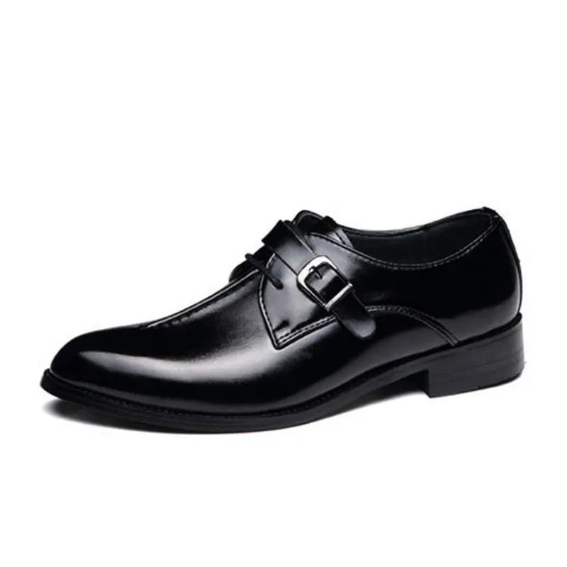 

QWEDF new 2019 Spring Men Dress Shoes Business Wedding Shoes For Male Pointed Toe PU Leather Classic Oxfords Formal Shoes XX-031