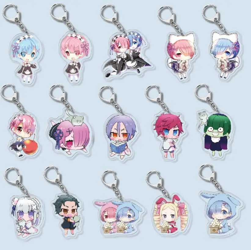 

Anime Re Zero kara Hajimeru Isekai Rem Ram Emilia Cute Acrylic Figure keychain Keyring Decoration Collection Model Toy Gifts