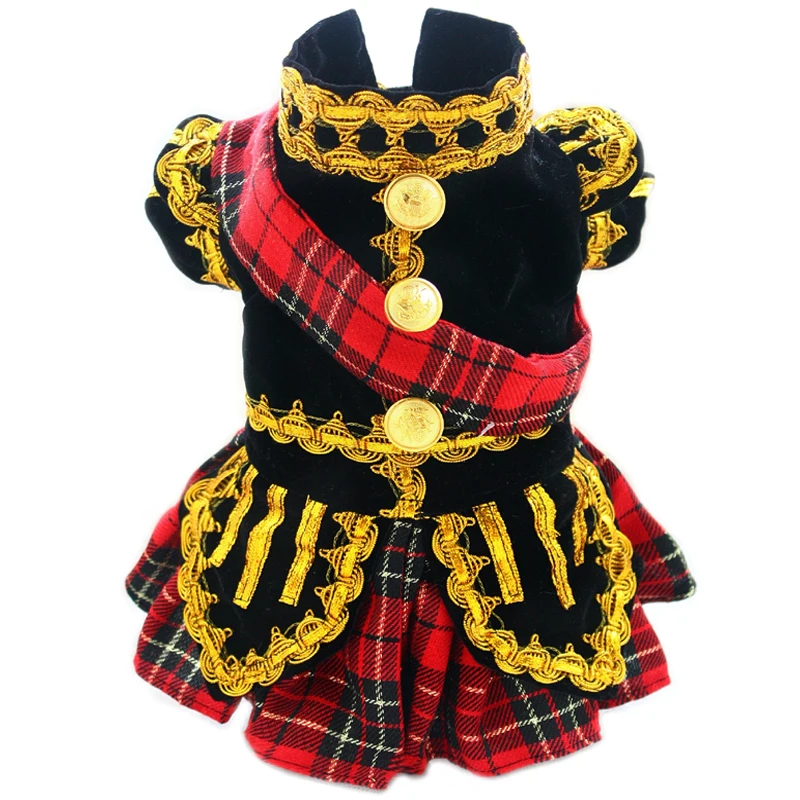 

Free Shipping Handmade Dog Clothes Scottish Plaid Kilt Royal Style Velvet Uniform Pet Tuxedo Suit Cats Poodle Yorkie Maltese