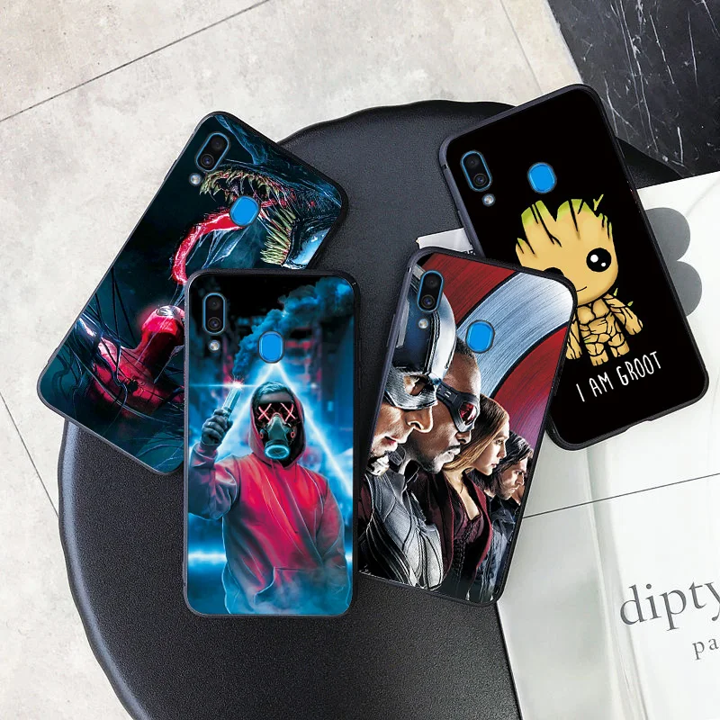 Крышка для samsung Galaxy A10 A20 A30 чехол Крышка героя Marvel из термопластика черный для samsung A50 A60 A70 A20E A40 A30S A50S A70S чехол для телефона