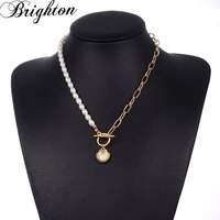 brighton gothic punk asymmetry simulated pearl choker necklace for women collar statement geometric metal shell trendy jewelry