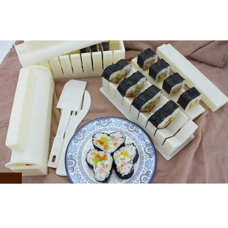 

10pcs/set Sushi Making Kit 5 in 1 Multifunction Rice Roll Mold Maker DIY Kitchen R7RC