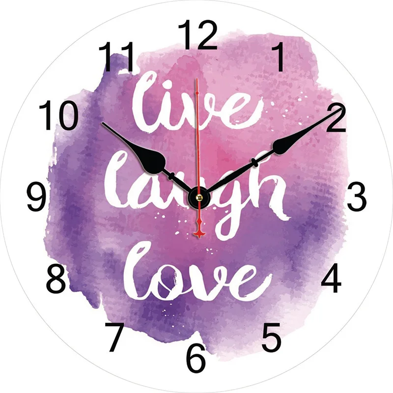 

Large Wall Clock Live Laugh Love Sentiments 12" Purple decoration salon Silent Wooden Wall Watches