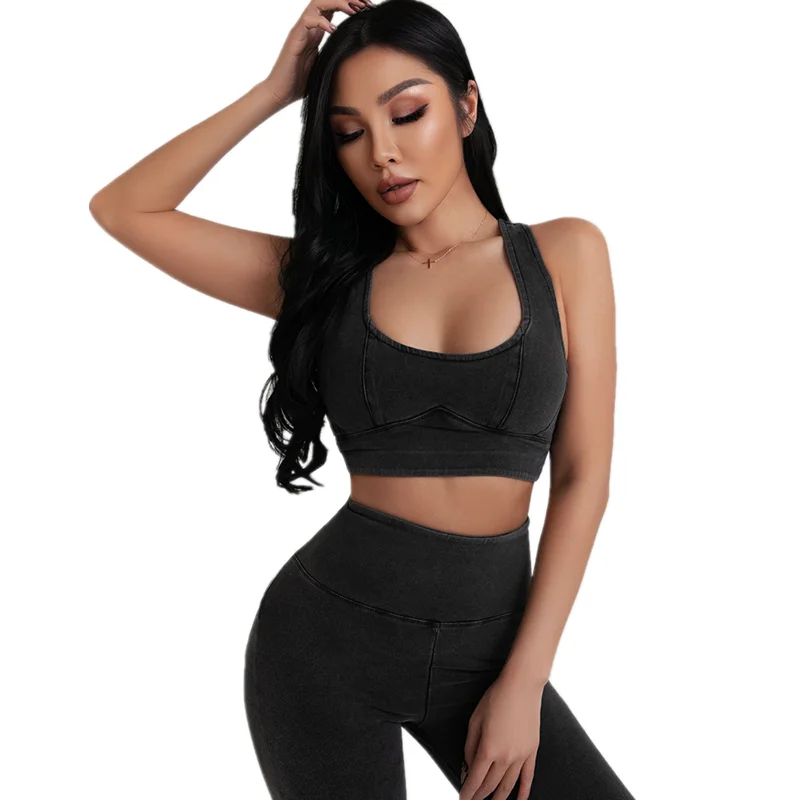 

Sexy U Collar Fitness Suit 2Pcs Yoga Set Gym Quick Dry Training Clothing Sportswear High Waist Sports Suit Anti-sagging Yoga Top