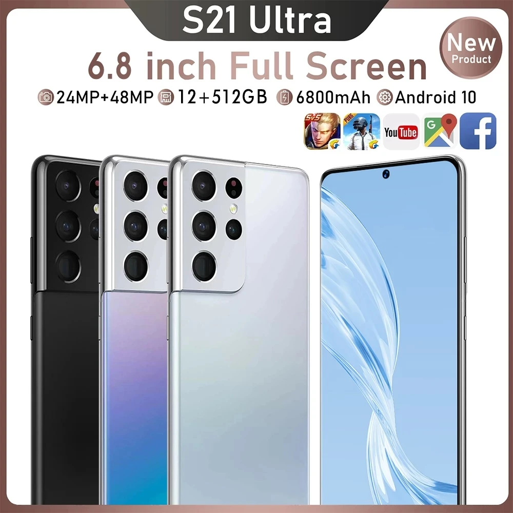 

Galay S21 ultra Global Version Cellphone 12GB 512GB AI Face Quick Unlock 24+48MP 10 Core 5600MAh 6.8inch Android 11 Smartphone