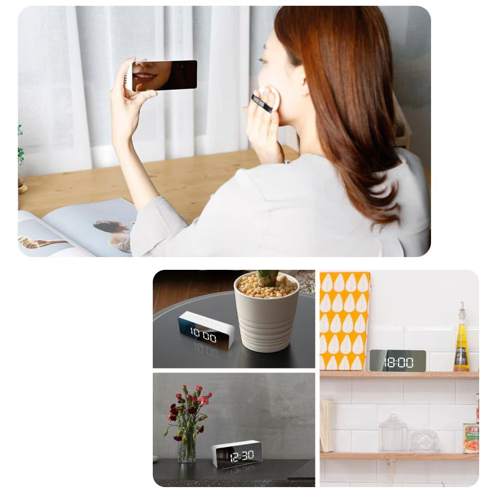 5 Fuctions Button Desk Clock Digital Mirror LED Display Alarm Temperature Calendar Snooze Function with USB 14x50x3.4cm A | Дом и сад