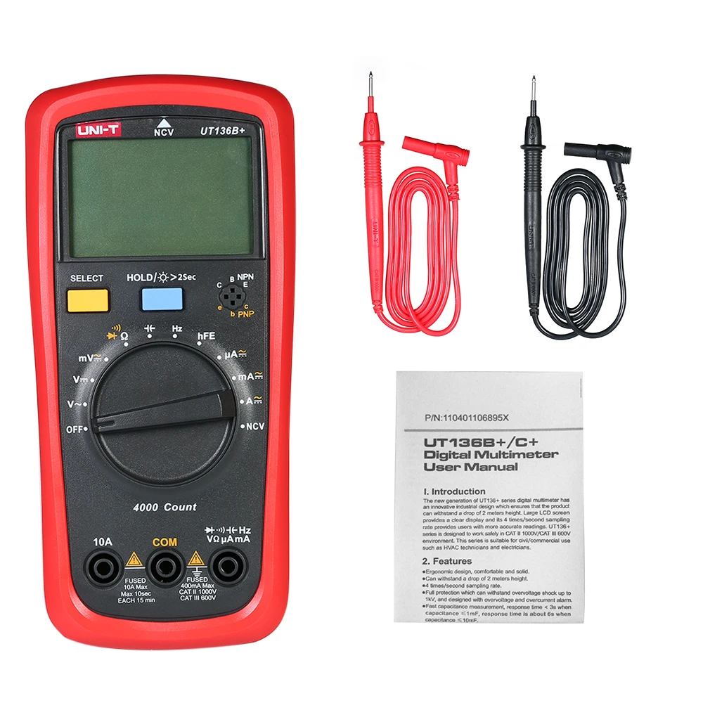 UNI T UT136B + цифровой мультиметр DMM AC DC Ohm конденсатор диодный тестер Удержание данных