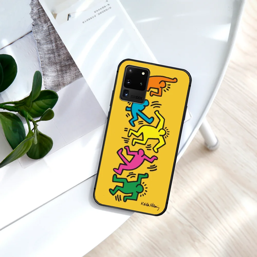 

Fashion Keith Harings Art Abstract Phone Case For Samsung Galaxy Note S 8 9 10 20 Plus E Lite Uitra black Hoesjes Soft Bumper