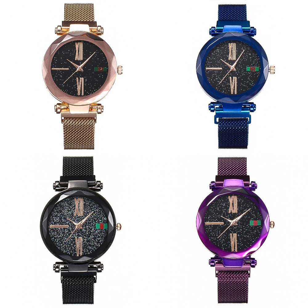 Женские наручные часы минимализм звездное небо магнитная пряжка розовое золото