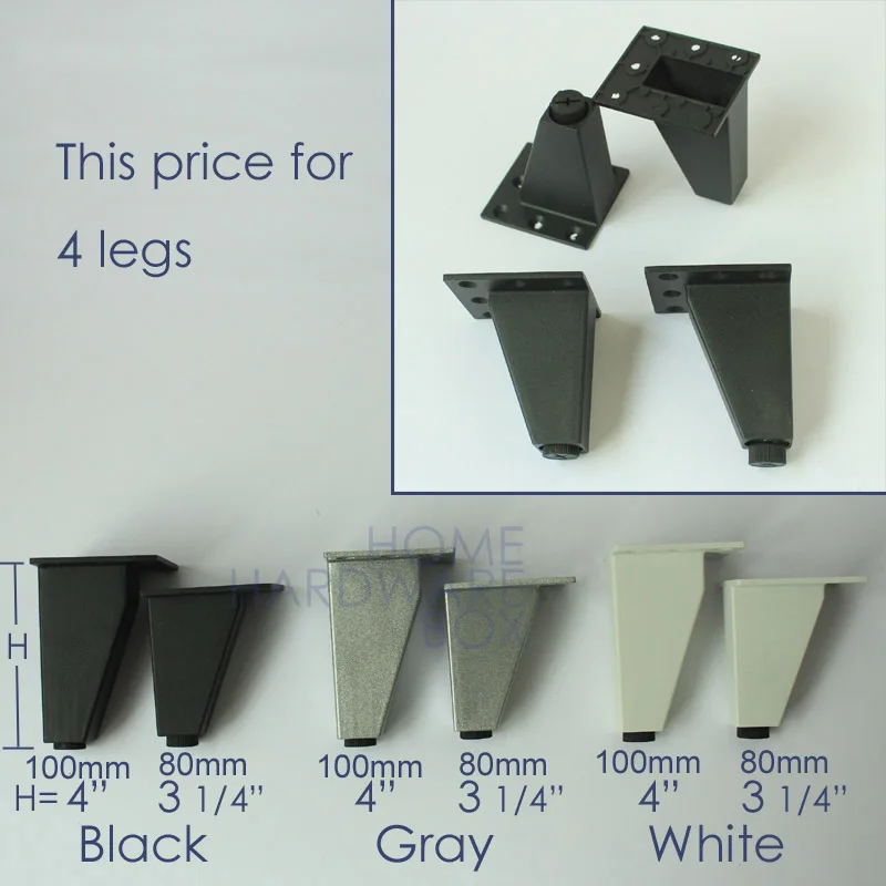 8 см черные металлические ножки шкафа мебельная фурнитура стойка регулятор 4x |