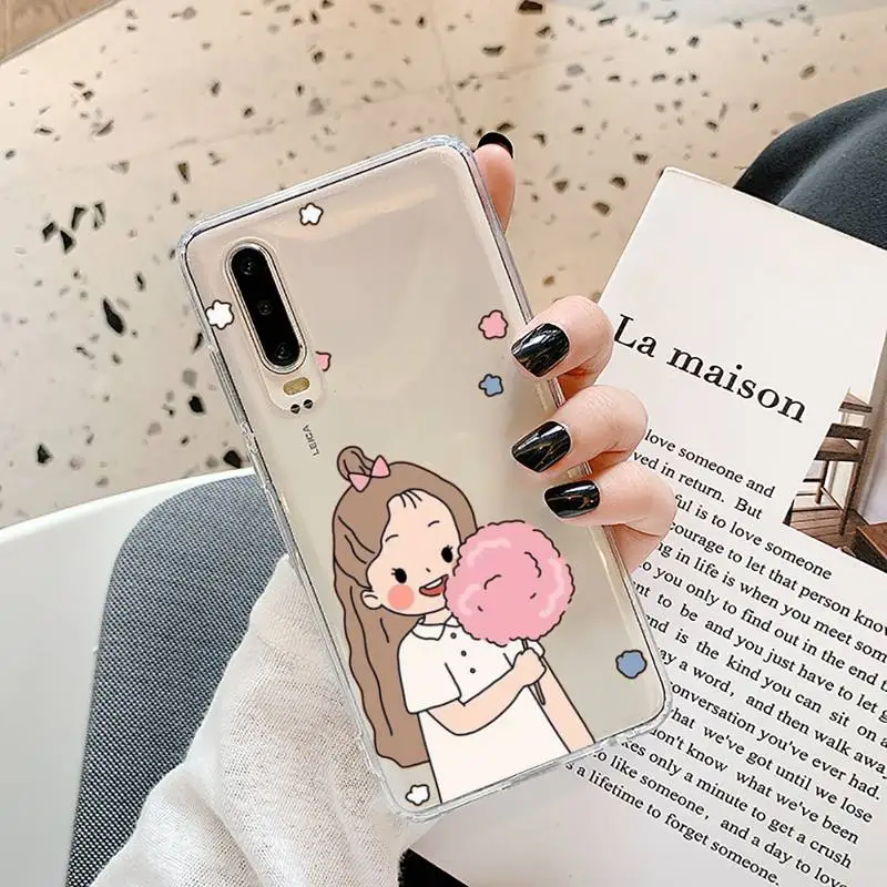 

Aesthetic cartoon girl Phone Case Transparent for Samsung A71 S9 10 20 HUAWEI p30 40 honor 10i 8x xiaomi note 8 Pro 10t 11