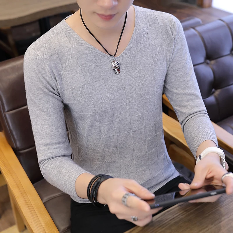 Мужской вязаный пуловер кашемировый Повседневный тонкий свитер с v образным