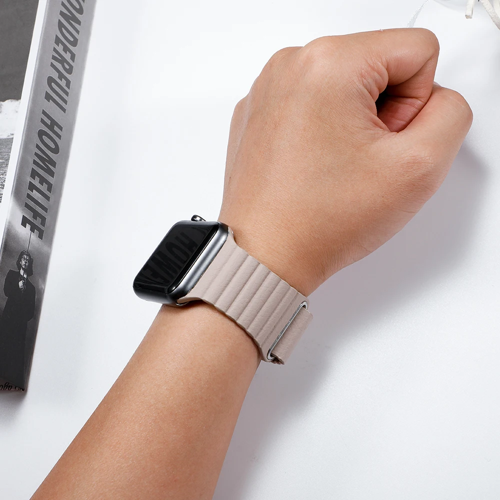 Ремешок из натуральной кожи для apple watch 4 5 полоса 44 мм 42 40 38 кожаный магнитный