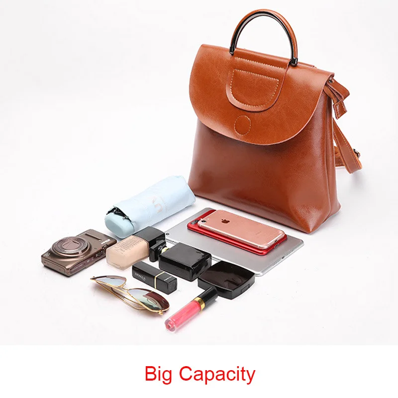 Винтажный вместительный женский рюкзак из натуральной кожи кожаные черные