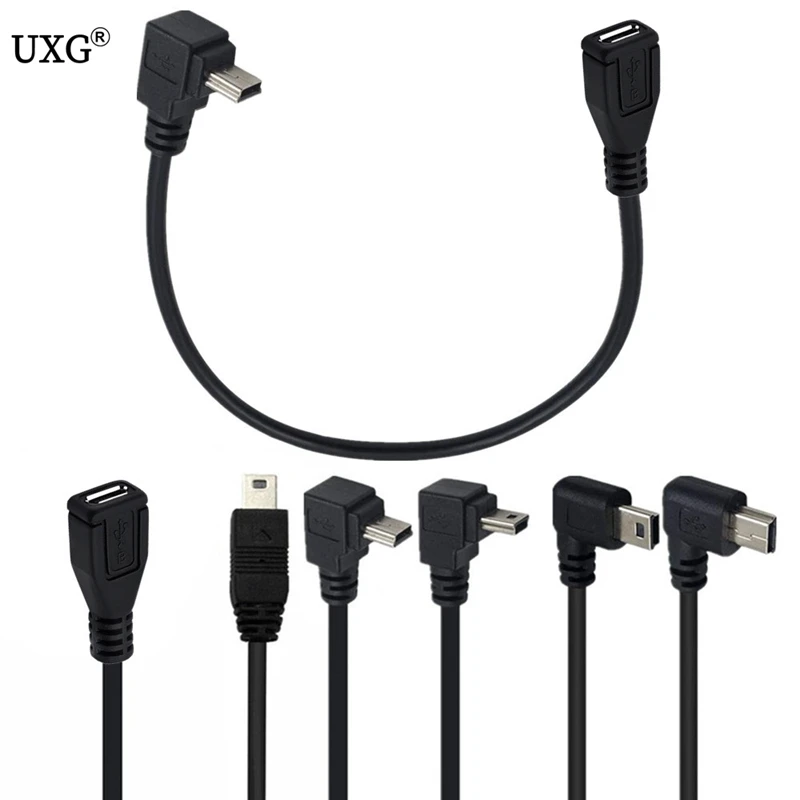 Адаптер Mini USB Type A папа-Micro B мама 90 градусов вверх вниз левый правый угол 25 см -