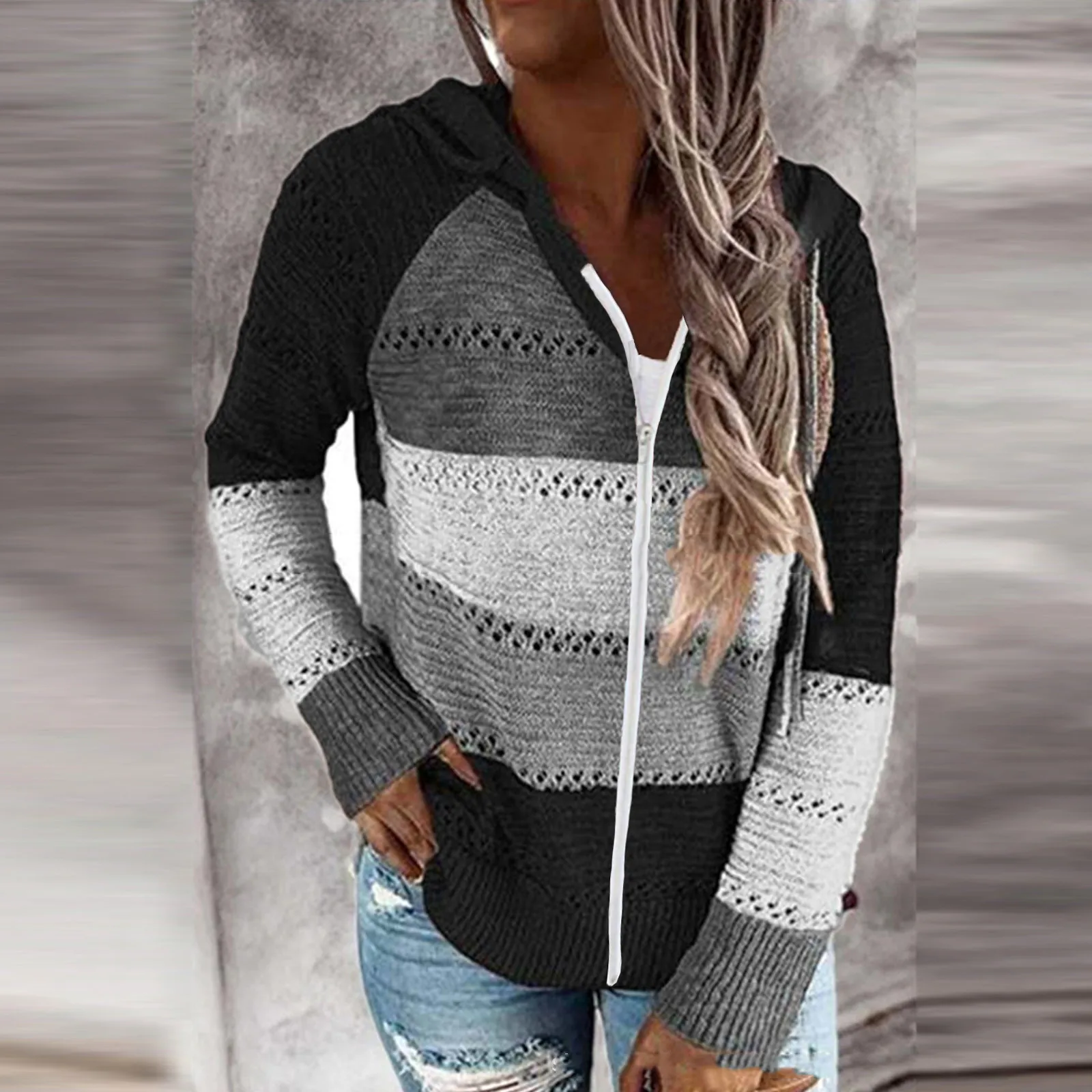 

Women's Plus Size Loose Jackets Casual Zipper Fly Patchwork Jackets With Hood Long Sleeve Oversized Jackets manteau femme