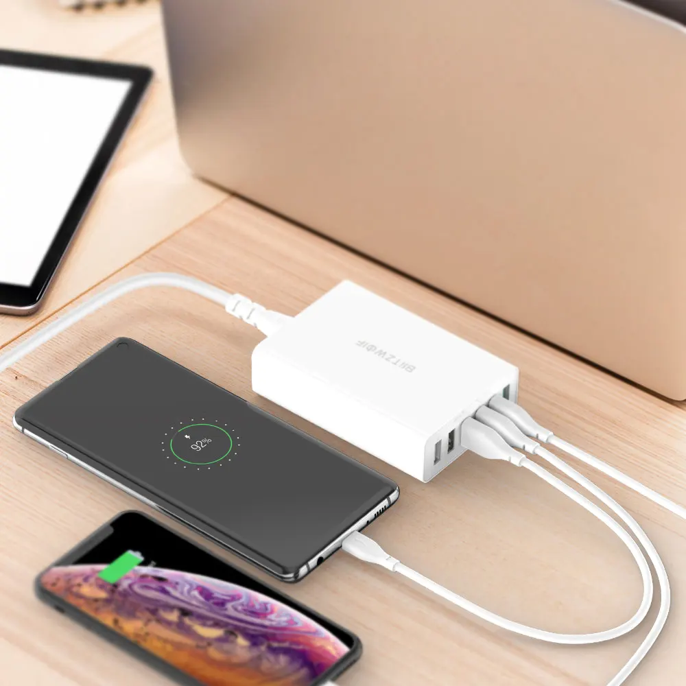 BlitzWolf 60 Вт Двойной QC3.0 6 портов USB PD зарядное устройство для телефона iphone huawei