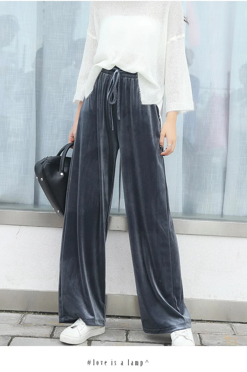 Вельветовые свободные брюки золотистого цвета на осень и весну широкие завязках