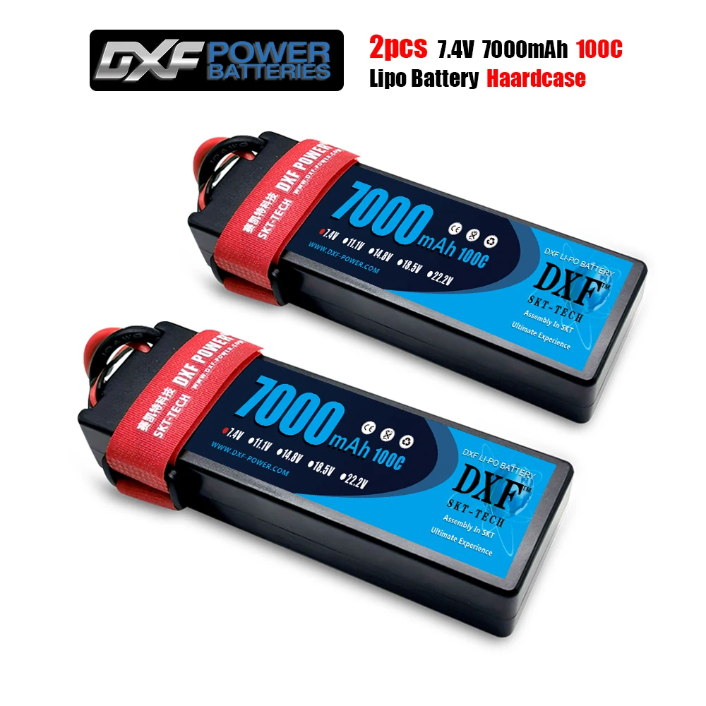 DXF-bater&iacute;a Lipo 2S 3S 4S 7,4 V 11,1 V 14,8 V 5200mAh 6500mAh 6750mAh 7000mAh 8400mAh 50C 60C 100C 120C para coche a control remoto, carcasa dura, 2 uds.-4