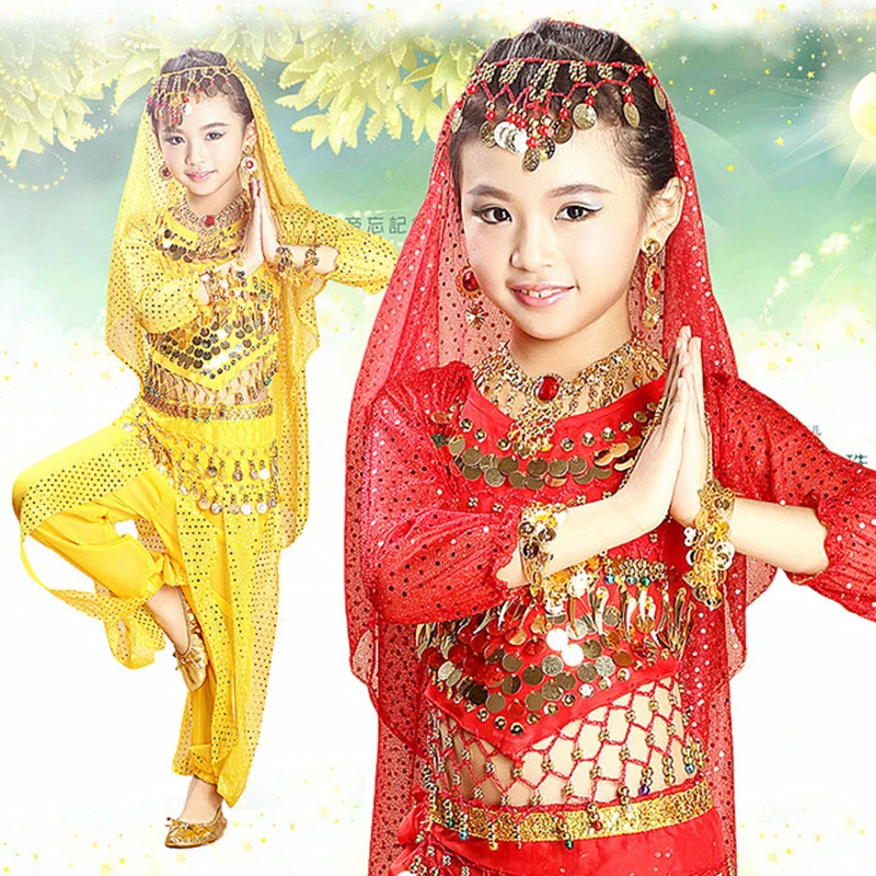 Детский костюм для танца живота с блестками и длинными рукавами|Танец живота| |