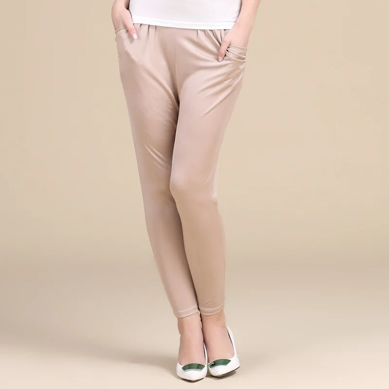 Wholesale Summer Women 100% Real Silk Harem Pants Mid Waist Loose Casual Pants Women Slacks Comfortable Female Plus Pants 3302