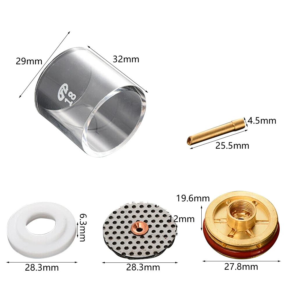 

5pcs TIG Welding Torch Cup Nozzle Stubby Cup Gas Collet Nozzle Kit For 2.4mm 3/32in WP-9/20/25 Series Gas Lens Insulator