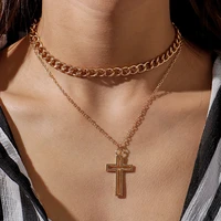 gold silver color double layer chain choker necklaces femme bijoux fashion simple hip hop cross pendant necklace for women