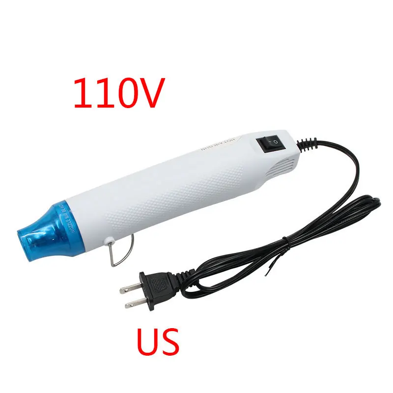 White US Plug Штепсельная Вилка европейского и американского стандарта, 110 В, 220 В, самодельная Тепловая пушка, Электрический электроинструмент, горячий воздух, 300 Вт, температурный пистолет с поддерживающим сиденьем, термоусадочная трубка - Цвет: White US Plug