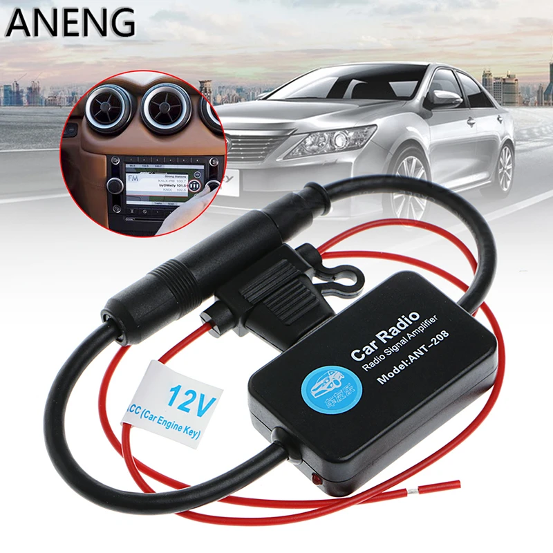 

ANENG 12V 25dB Car FM Radio Antenna Amplifier Booster with Indicator Model ANT-208