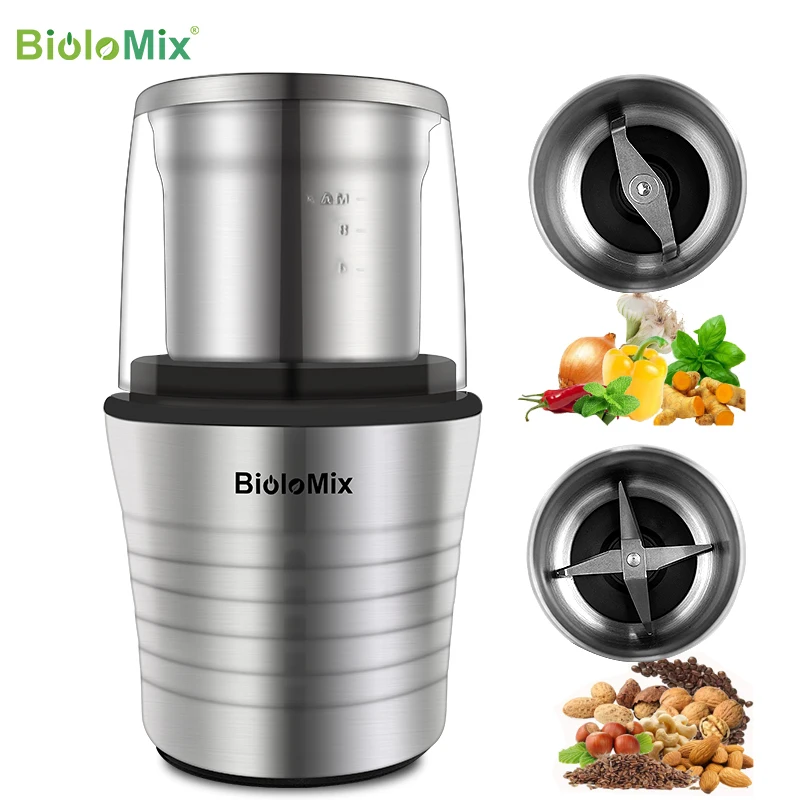2 в 1 электрическая кофемолка Biolomix с лезвиями из нержавеющей стали для специй трав