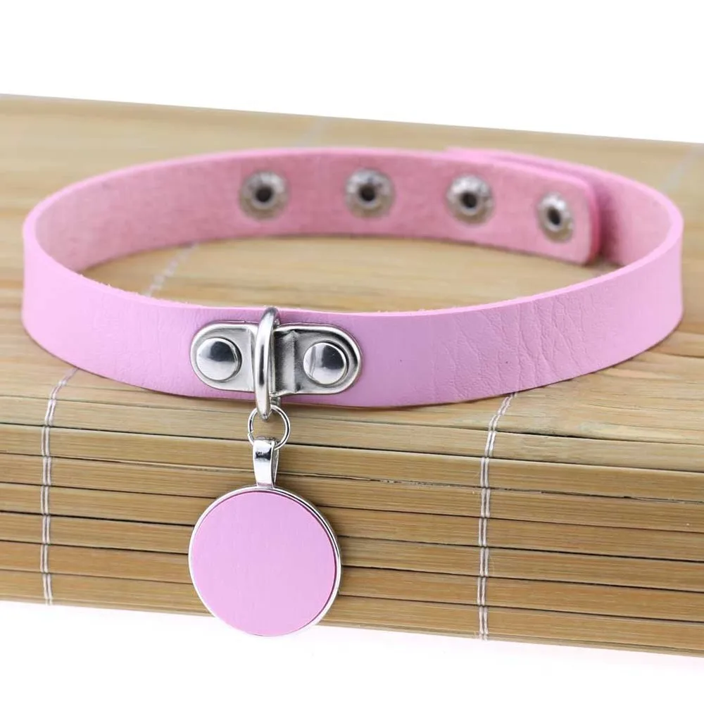 

Goth Pink PU Leather Necklaces for Women Rivet Spike Punk Collar Chain Charm Neck Strap Gothic Girls Choker Sexy Body Jewelry