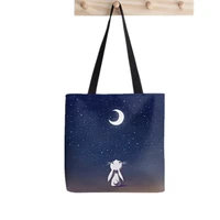 2021 moon bunny tote bag printed tote bag women harajuku shopper handbag girl shoulder shopping bag lady canvas bag