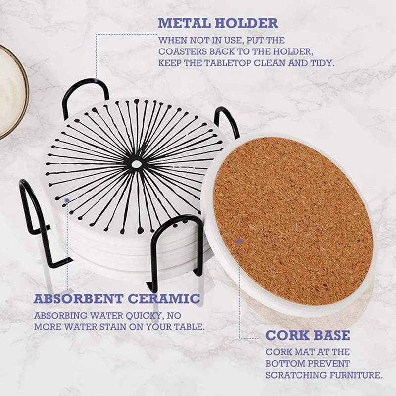 

24PCS/2 BOX Nontoxic Chalk 6-Color Washable Art Play & 1set Absorbent Coasters for Drinks with Holder, Ceramic Stones